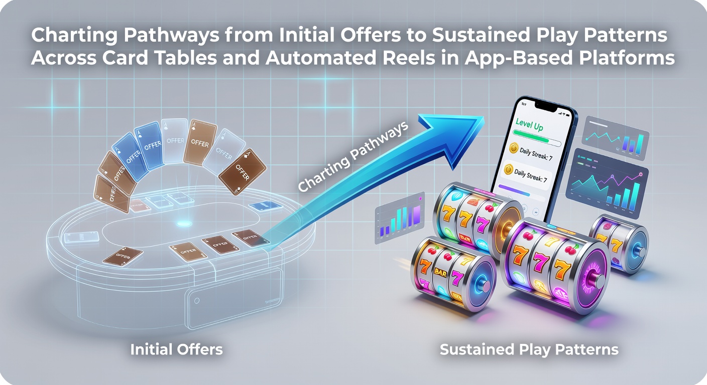 Mobile casino app interface showing welcome bonus offers transitioning to slot reels and card table selections
