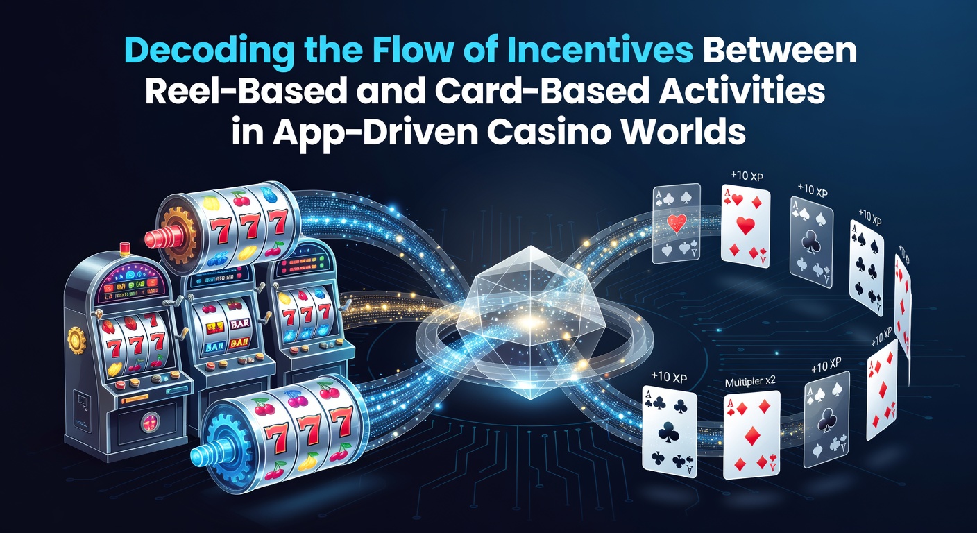 Mobile casino app interface showing slot reels transitioning to card table gameplay with overlaid incentive progress bars and loyalty points tracker