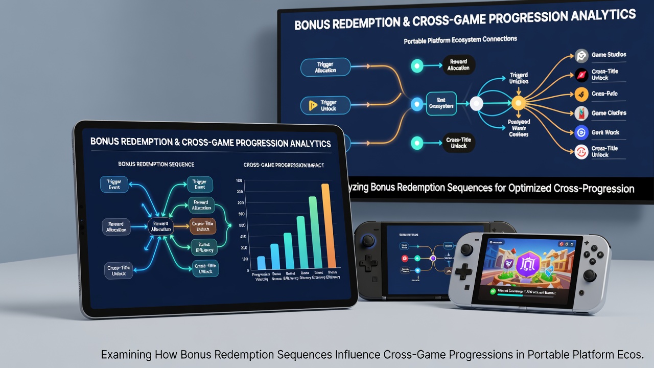 Analytics dashboard displaying cross-game progression paths linked to bonus redemptions