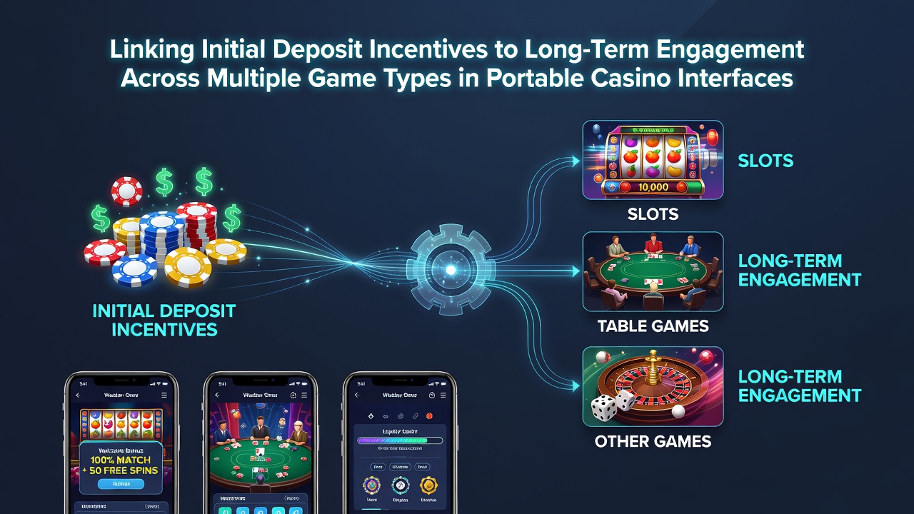 Mobile casino interface showing deposit bonus prompts across slots and table games