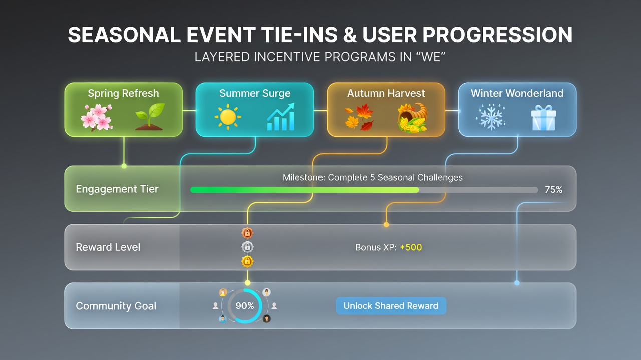 Dashboard view of user progression through seasonal event milestones and tier unlocks in a gaming portal