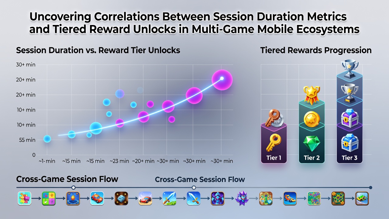 Data visualization showing session duration trends and reward tier progressions in mobile gaming apps